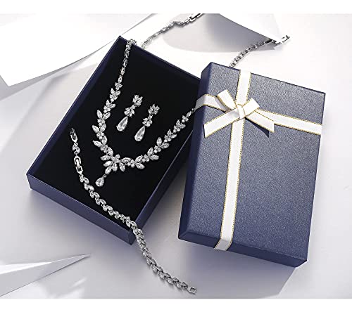 Idasany Jewelry Set For Women, Cubic Zirconia Necklace Dangle Earrings & Bracelet Jewelry Set For Bride Bridesmaid Wedding Prom Party #TOP1