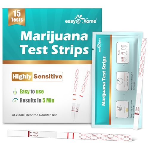 Easy@Home Marijuana Test Strips 15 Pack Highly Sensitive THC Tests for Home Use Drug Test Kit Marijuana Urine Screen Test at Home THC Drug Test with Cut-Off Level 50ng/mL THC Test Strip #ESTH-115