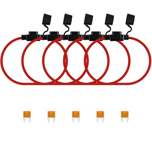 MuHize Inline Fuse Holder, 5 Pack 16 AWG Mini Fuse Holders with 5A ATM Mini Blade Fuses, Waterproof Blade Fuses Holder for Automotive Marine