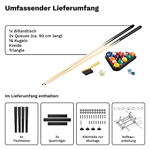 Billardtisch 4ft + Zubehör für Kinder & Erwachsene Billard Tisch 122x67x78 cm (LxBxH) Pool-Billardtisch, Grün