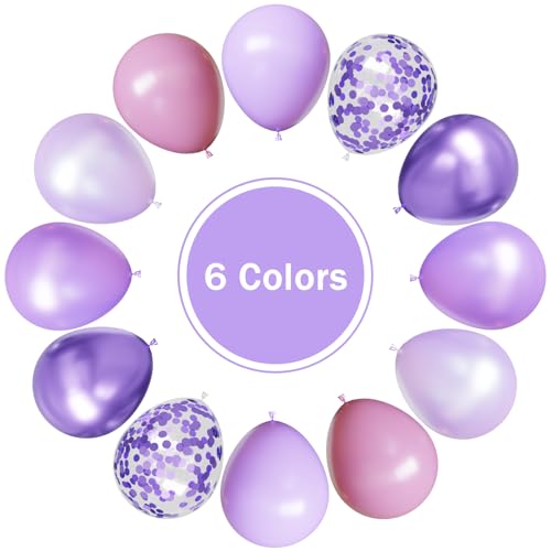 Image of Dark Purple Balloons 55pcs Pastel Light Purple Balloons 12inch for Purple Birthday Wedding Baby Shower Party Decorations