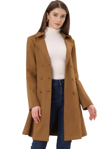 Allegra K Women's Faux Suede Jacket Double Breasted Notched Lapel Winter Long Trench Coat