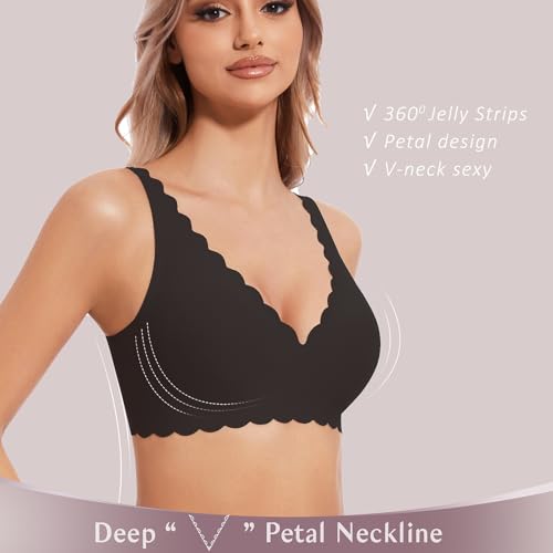 Deep V Wireless Bras for Women No Underwire Seamless Bralettes for Women with Support Floral Wavy Womens Bras2