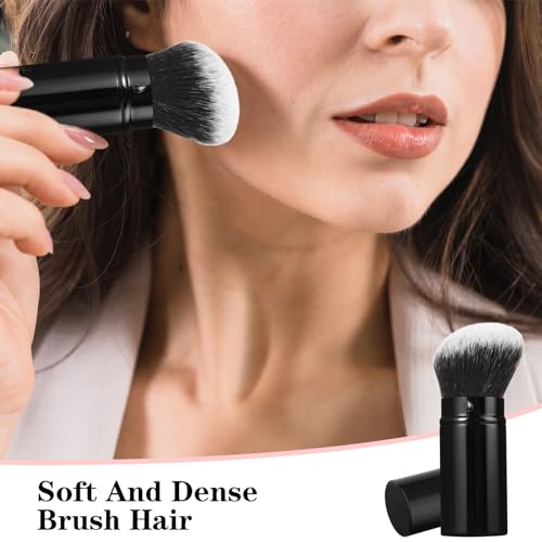 Qianyu Makeup Brush Kabuki Face Brushes with Angled Retractable Travel Blush Kabuki Synthetic Brush Portable for Foundation Powder Blush Bronzer Buffing Liquid Cream Cosmetics with Cover(White) - Image 5