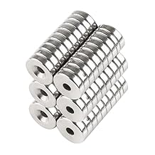 60 Pack Small Round Disc Magnets 1/2x1/8 - Disc Countersunk Hole Magnets Permanent Magnet Fastener 12x3mm Multi-Purpose Refrigerator Magnet Craft Science DIY Latches Cabinet Door Holder, Pack of 60