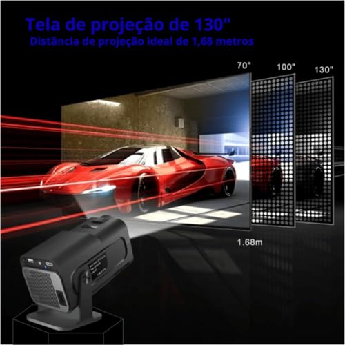 Projetor Portátil HY320 HD com Android, Resolução 1080P, 300 Lúmens ANSI, Wi-Fi Dual Band, Compacto,