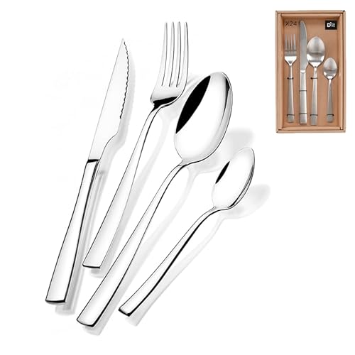 Solty - Cubiertos Acero Inoxidable - Cubiertos ideales para reuniones - Cuberteria 24 unidades - Ceuberterias Completas set completo - color plata.