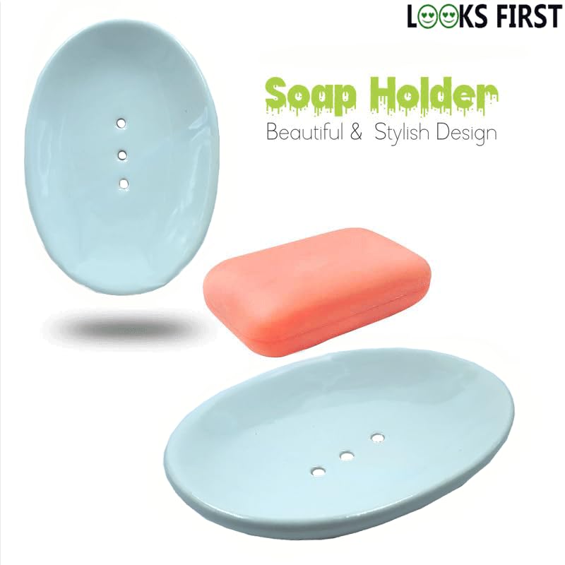 LOOKS FIRST Soap Dish, Soap Holder Self Draining Oval Shape White Ceramic Draining Soap Dish for Bathroom Shower, Easy to Clean Keeps Soap Dry Soap Case for Shower, Bathroom, Kitchen, White - Image 4 thumbnail