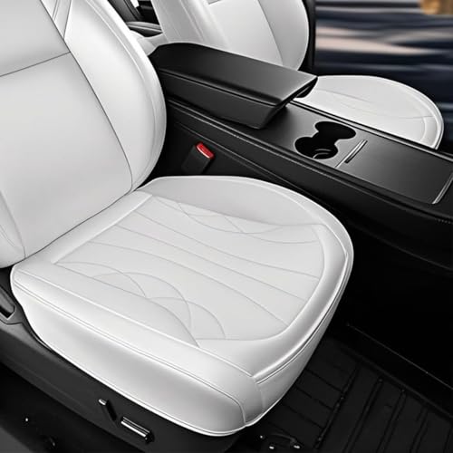 TTMiku 2 Pack Fit Tesla White Bottom Seat Cover for Model Y/3, Luxury Nappa Leather Waterproof Car Front Seats Cushion Protector for Model 3/Y 2020 2021 2022 2023 2024