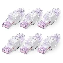 VCELINK CAT6 Tool-Free RJ45 Connector, No-Crimp UTP Reusable Plug for Field Termination, 2326 AWG Ethernet Cables, 1000 Mbps, 6 Pack, Transparent Purple