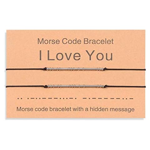 VGWON 2PCS Morse Code Bracelet I Love You Jewelry Couples Gift Set for Boyfriend Girlfriend Couples Cover