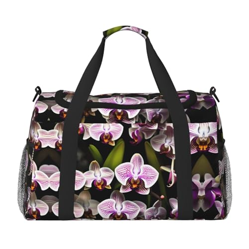 Sac de week-end imprimé orchidées noir taille unique pour adulte