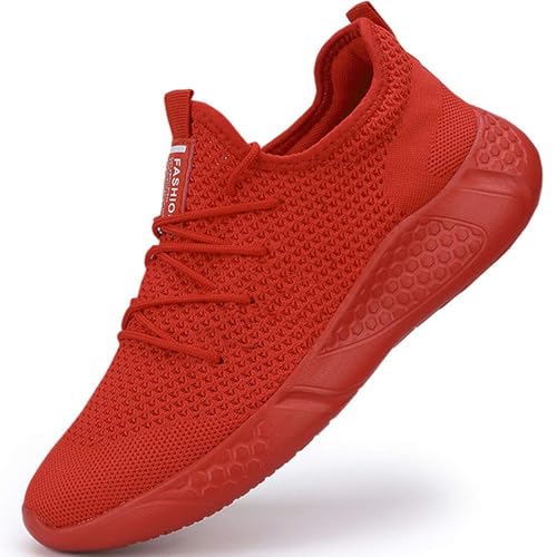 BUBUDENG Herren Schuhe Laufschuhe Sportschuhe Sneaker Straßenlaufschuhe Turnschuhe Outdoor Leichtgewichts Laufschuhe Freizeit Atmungsaktive Fitness Schuhe Rot EU 43