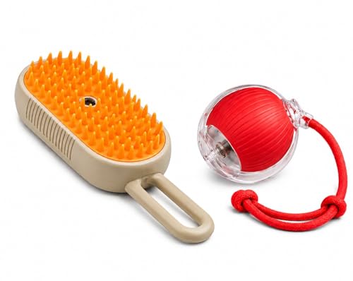 Image of Interactive Pet Toy Combo | Electric Auto-Rolling Ball with Tail + Silicone Grooming Brush for Dogs & Cats | Safe, Non-Toxic | Indoor Play & Grooming Set |