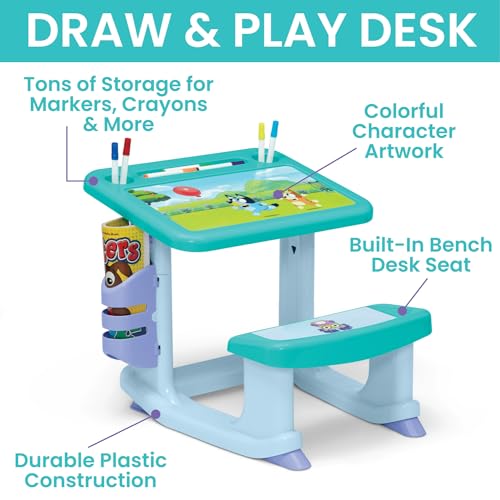 Bluey Draw and Play Desk by Delta Children – Includes 10 Markers and Coloring Book, Blue by Delta Children - Image 3