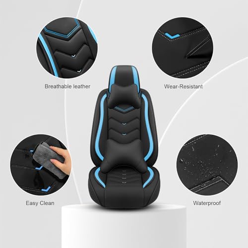 Image of Car Seat Cover for MINI Hardtop 2013-2026, Seat Covers Full Set,Non-Slip Waterproof seat Cover,Wear-Resistant Nappa Leather car seat Covers. (Luxury 5 Seats /Black Blue)