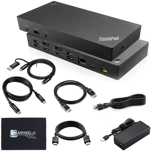 40AF0135US Docking Station Dual Monitor Hybrid USB-C with USB-A - 1 Year Warranty, Thinkpad Dock w/ 135W Adapter, HDMI, DisplayPort, USB-C Cable, Cloth - Laptop Docking Station (Renewed)