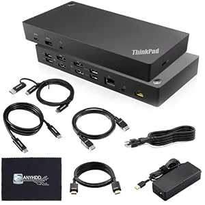 Lenovo 40AF0135US Estación de acoplamiento Thinkpad Dual Monitor híbrido USB-C con USB-A – 1 año de garantía, con adaptador de 135W + cable HDMI + cable DisplayPort + cable USB-C + paño de microfibra