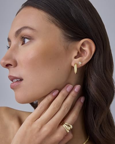 Image of PAVOI 14K Gold Plated Dainty Flat Back Earrings for Women, Piercing Studs | Hypoallergenic Stud Earrings with 925 Sterling Silver Posts, Motif Flatback Screw Back Helix Cartilage