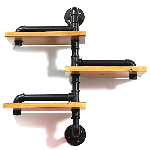 TFIANYNI Mensola da parete industriale in legno e metallo vintage, 50 kg, mensola decorativa per tubo, per soggiorno, cucina, camera da letto, bagno (3 strati)