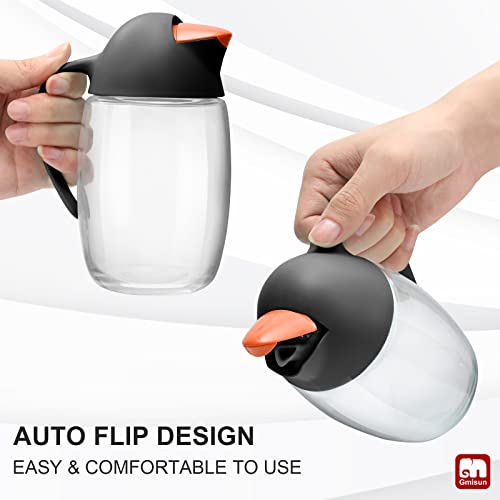 Gmisun 2 Pack Olive Oil Dispenser Bottle W/Auto Flip Cap, 21Oz Leakproof Cooking Oil Dispenser, Kitchen True No Drip Oil And Vinegar Cruet Container With Non-Slip Handle, Cute Penguin Design (Black) #TOP1