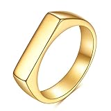 VanSabrina Anillos cuadrados de acero inoxidable para hombres y mujeres, anillo de pulgar liso dorado/plateado, regalo para papá y marido, Acero inoxidable, Sin piedra preciosa