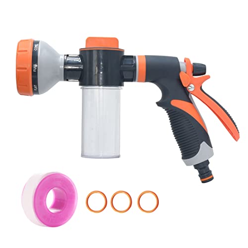 FTEYUET Schaumsprüher Gartenschlauch Gartenbrause Garten Handbrause Spritzpistole Schaumdüse Seifenspender Pistole und 8 Sprühbilder für Autowaschen Haustier Baden Bürgersteig Reinigung Cover