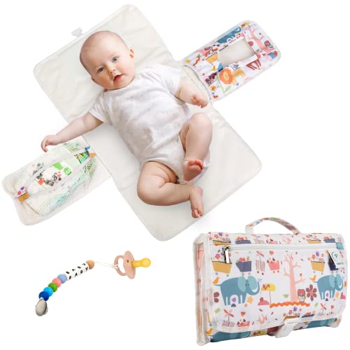 P PARVULÍ PACK Cambiador de Bebe Portatil XL Con Chupetero | Regalos Originales para Recien Nacidos | Plegable e Impermeable Que Mantiene al Bebe Cómodo y Limpio 34 * 20 * 4cm