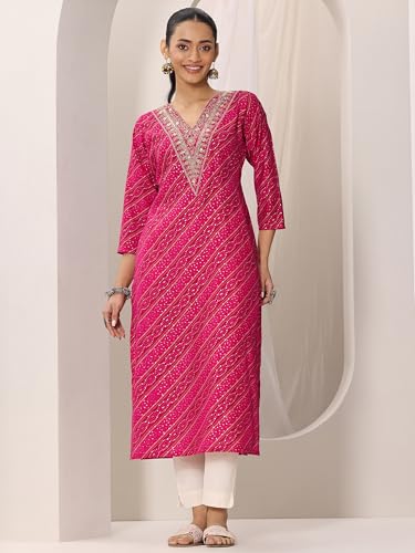 Image of Libas Printed Silk Blend Straight Kurta