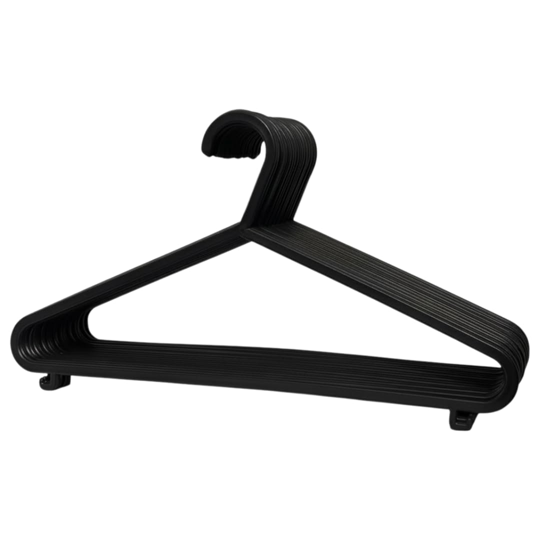 SAVEX Coat Hangers, Black Plastic Hanger with Non-Slip Surface, Space-Saving Clothes Hangers with Hooks for Clothes Rail, Closet, Trousers, Ideal for Adult Wardrobe (25 Pack)