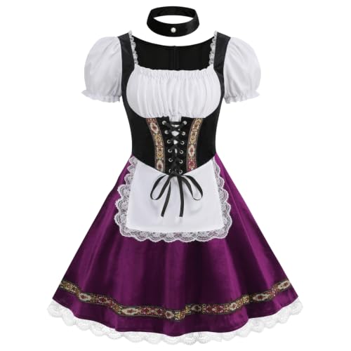 TOONRAIN Oktoberfest Costume for Women German Dirndl Dress(Purple, L)