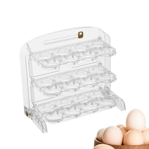 卵収納ボックス - ペット卵ディスペンサー冷蔵庫、大容量冷蔵庫卵箱、3層卵オーガナイザー、キッチンカウンタートップ用カウンタートップトレイオーガナイザー用省スペース棚、冷蔵庫ドア