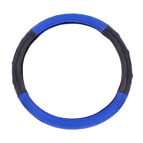 United Pacific 70405 18" Two Tone Steering Wheel Cover, Engineered Leather Construction, Euro Style, Large Grip – One Steering Wheel Cover – Black & Blue #TOP26