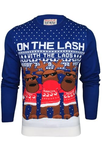 Pull de Noël pour homme original et drôle coloris bleu saphir taille S