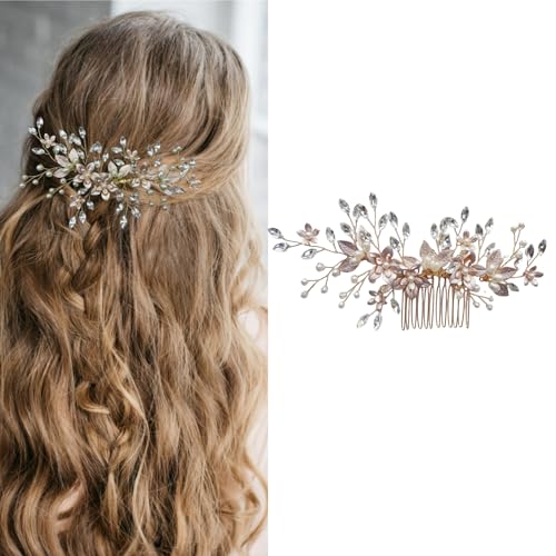 MirthCity Wedding Hair Comb Handmade Pearl Leaf Rhinestone Bridal Hair Clip Wedding Hair Pieces For Brides Flower Girls Hair Accessories for Women