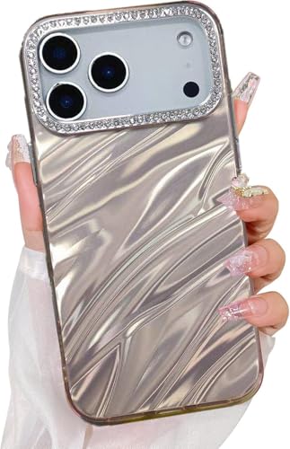 Image of Elzzi Compatible with iPhone 17 Pro Max Case | Marble Glossy Hard PC Back Cover with Diamond Camera Protector | Ultra Stylish Shockproof Back Cover Case for Girls Women-Pink