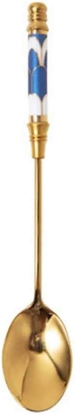 Kitchen Dessert Spoon Stainless Steel Coffee Milk Spoon Ceramic Long Handle Spoon Gold Plated Dessert Spoon (Color : E) (D)