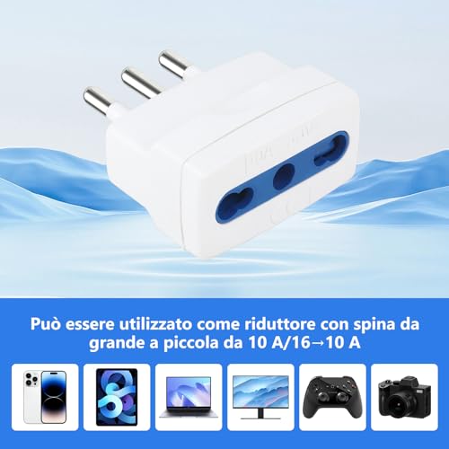 JOAASU Reduzierstück mit bivalenter Steckdose und kleinem italienischen Stecker, weiße Farbe