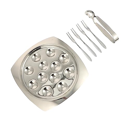 Amosfun 1 Juego Vajilla De Caracol Utensilios De Cocina De Caracol Plato De Ostras Tenedores y Pinzas Útiles Bandeja Para Servir Caracoles Tenedores De Caracol Silver Acero Inoxidable