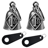 Motorcycle Bell for Biker Good Luck Riding Bells with Hanger Motorcycle Accessory or Keychain for Luck Rider Gift (One Percenter, 2)