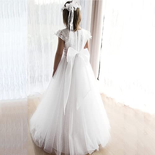 Flower Girl Dress Girls First Communion Dresses White Lace Sash Tulle For Wedding Party Pageant Ball Gown1-12 Year Old #TOP1