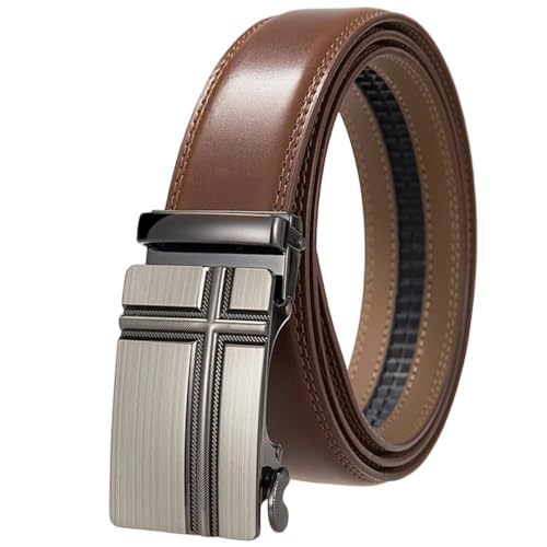 Men's Black Double-Sided Leather Belt With Ratchet And Sliding Mechanism, Box Dark Brown 2 120cm