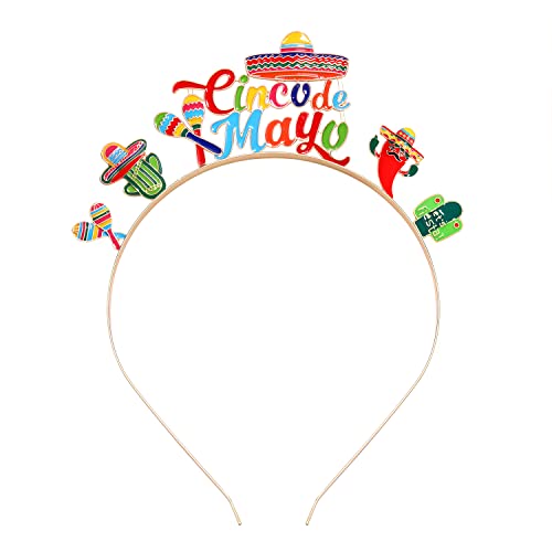 HSWE Cinco De Mayo Headbands Mexican Fiesta Hairband Sombrero Chili Cactus Piñata Hair Hoop Mexican Theme Party Decoration