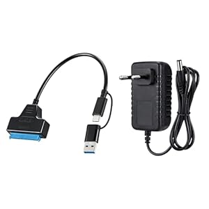 Horktrust SATA auf USB Adapter mit Netzteil, USB 3.0 & USB-C SATA Adapter für 2.5/3.5 Zoll HDD SSD, 5Gbps Festplatten Adapter mit 12V Netzteil, UASP, für Windows Mac Linux