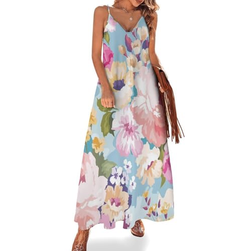 Robe longue fleurs aquarelles femme été légère vêtement de plage chic