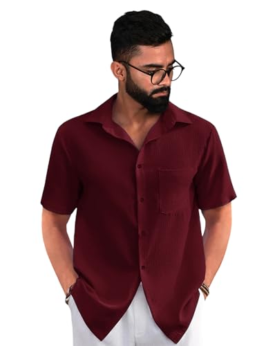 Image of Tee Projekt Solid Shirt for Men's ||Pop corn Shirt|| Solid Shirt for Men's|| Casual Shirt for Men||Half Sleeve Spread Collar Shirt for Men