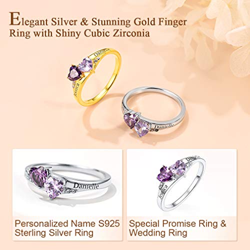 Custom4U Sterling Silver Rings For Women Personalized Name Ring With 2 Birthstones Engagement Promise Wedding Band Sparkling Jewelry Daily Wear #TOP3