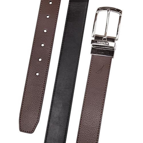 Nautica Mens Reversible Engraved Logo Leather Belt | 2-in-1 | Classic | Everyday | Business | Work | Dress | Casual | Metal Buckle - Brown/Black, 38" by Nautica - Image 5