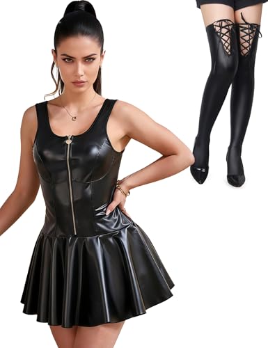 Robe Sexy Cuir PU Confort Grande Taille L et Bas Autofixant Ajustable