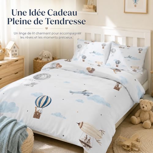 Miniatura 3 de Globo AerostáTico Funda Nordica Cama 90 Infantil AvióN Ropa de Cama 3 Piezas, Microfibra Suave Transpirable Funda de Edredon Nordico 150x220 cm y 2 Funda de Almohada 50x75 cm, con Cremallera